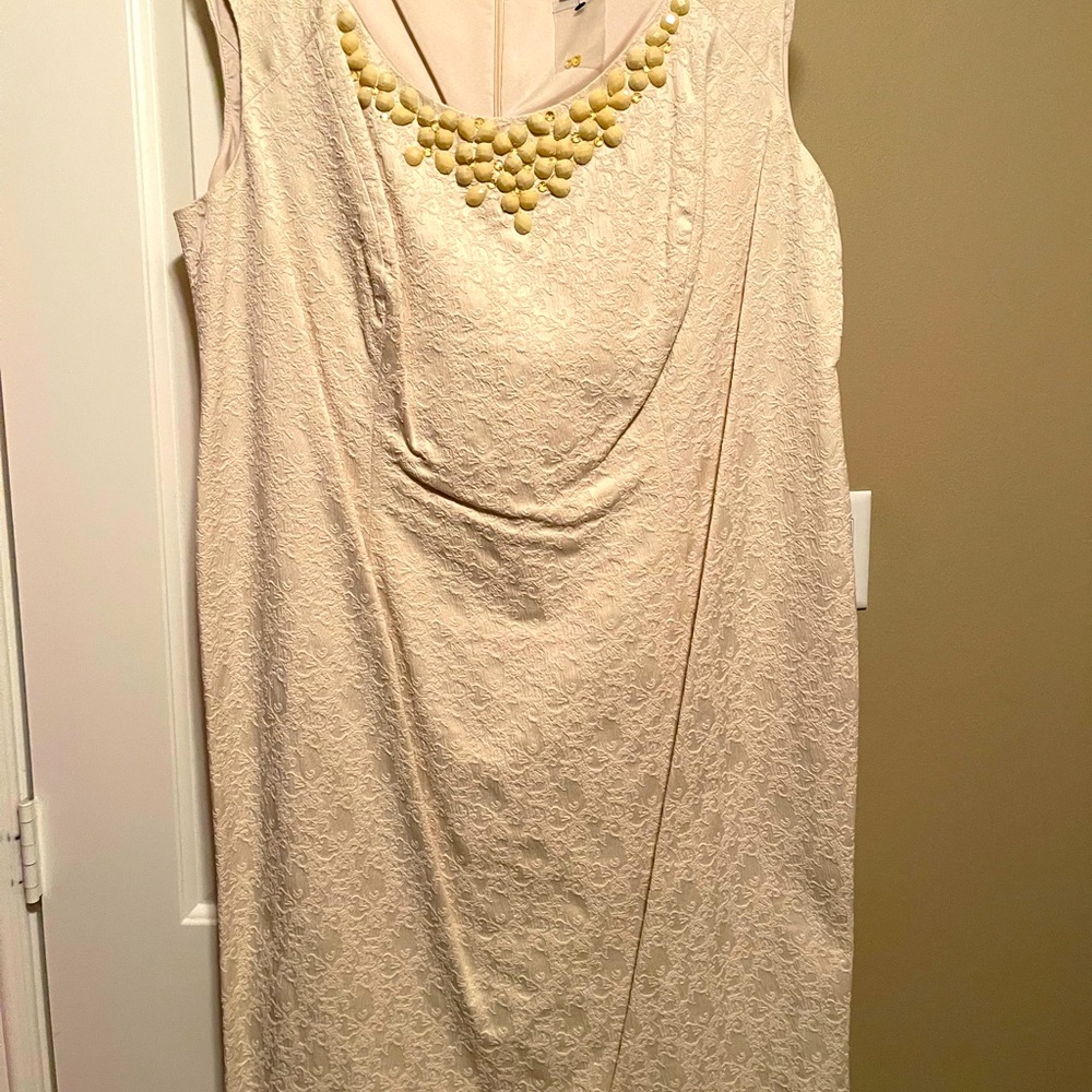 Adrianna Papell lace ivory dress; size 20; beaded neckline; midi